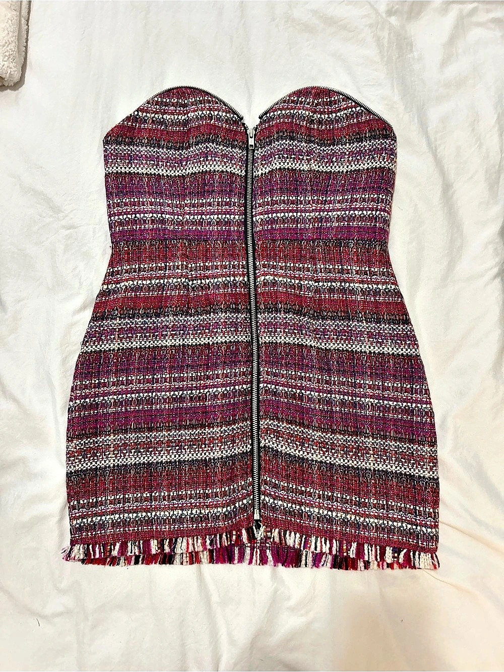 NBD Strapless Pink Tweed Zip-Front Mini Dress Size Small